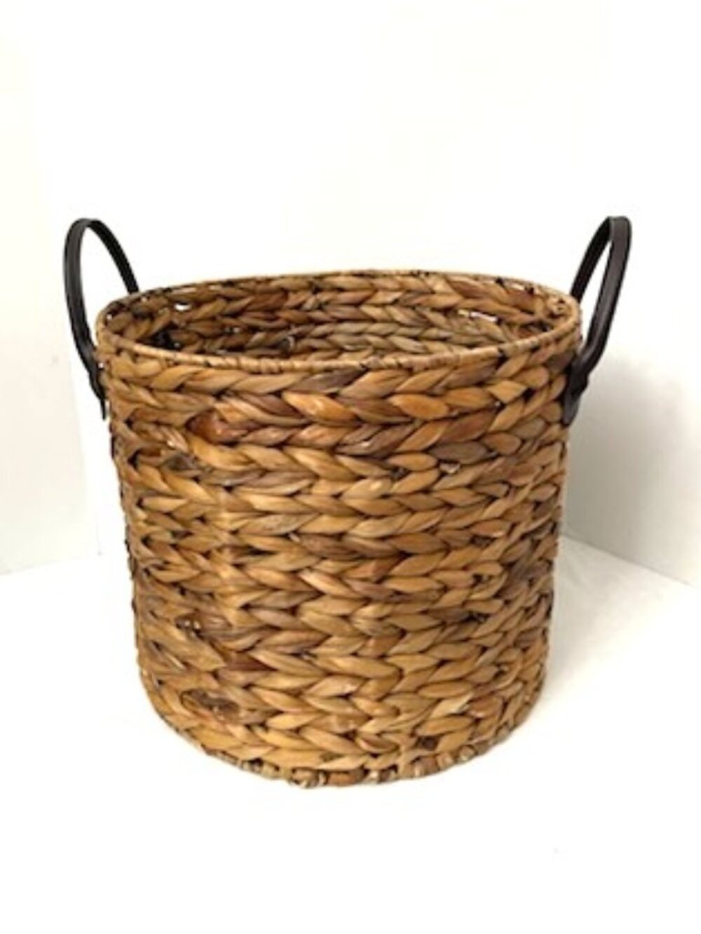 Large Woven Storage Basket w/ Faux Leather Handles